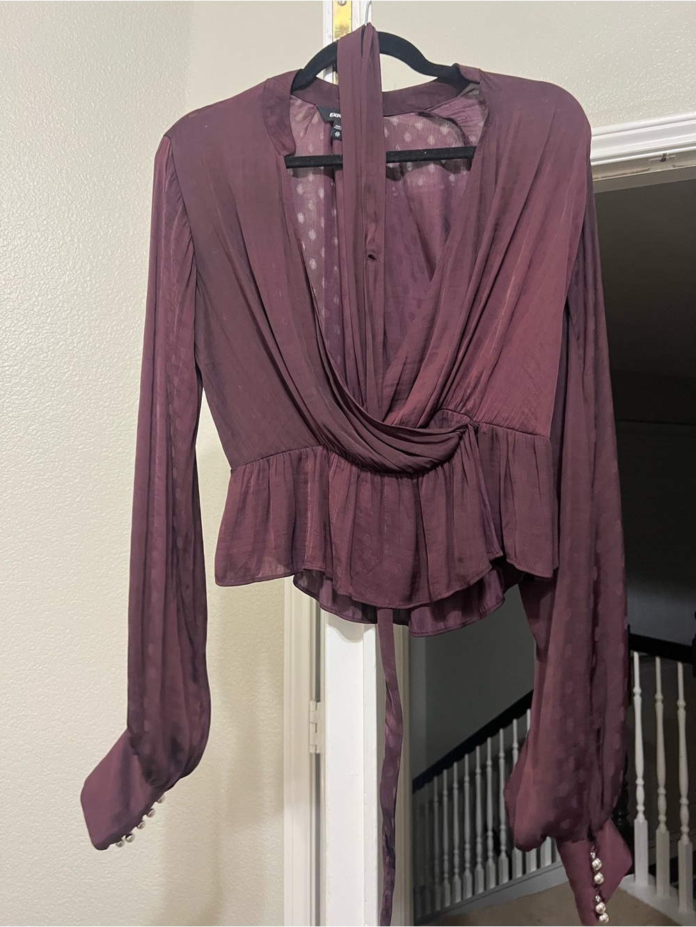 Express Plum Wrap Blouse with Tie Neck